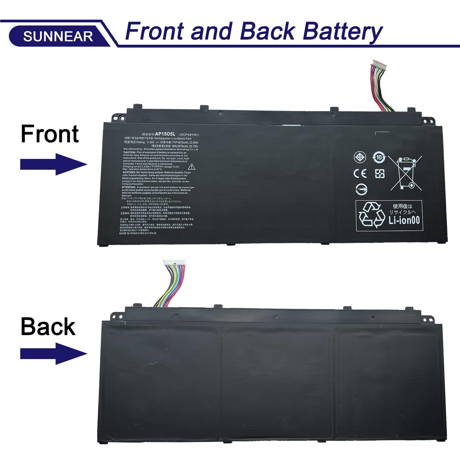 Sunnear Ap15O5L Acer Laptop Battery Replacement For Acer Chromebook R13 Cb5 312T Aspire S13 S5 371 Acer Swift 5 Sf514 51 Sf515 5