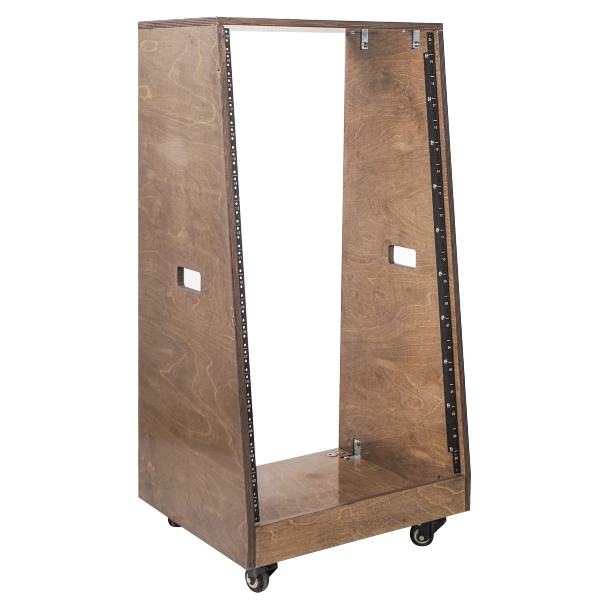 Sound Town Diy Solid Baltic Birch Plywood Slanted 20U Studio Rack, Weathered Brown, With Rubber Feet, Casters (Sdrk 20Tb)