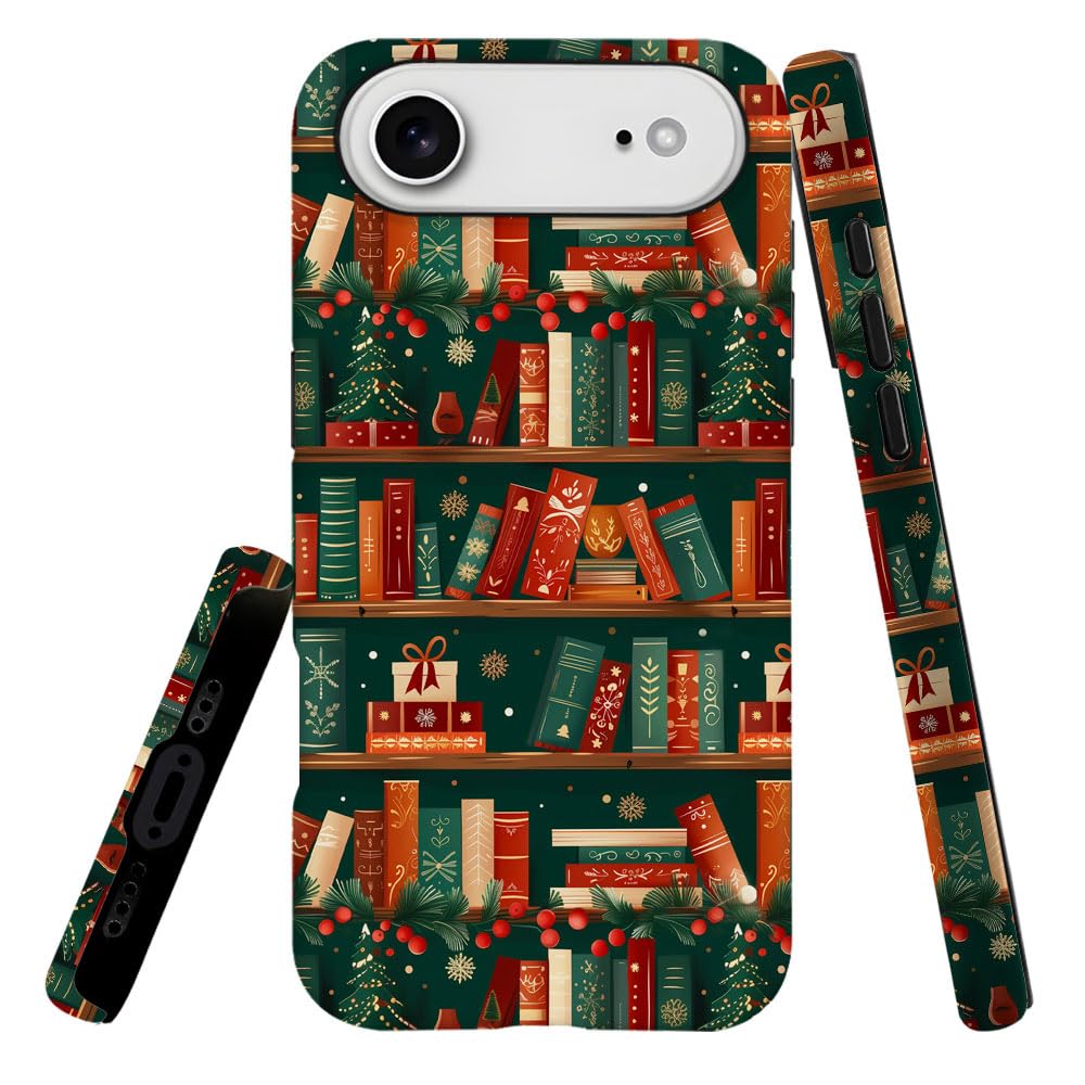 Case Compatible with iPhone 17 Air,Hybrid 2-Layer Hard Shell,Shockproof Soft for Girl Women,Christmas Tree Book Red