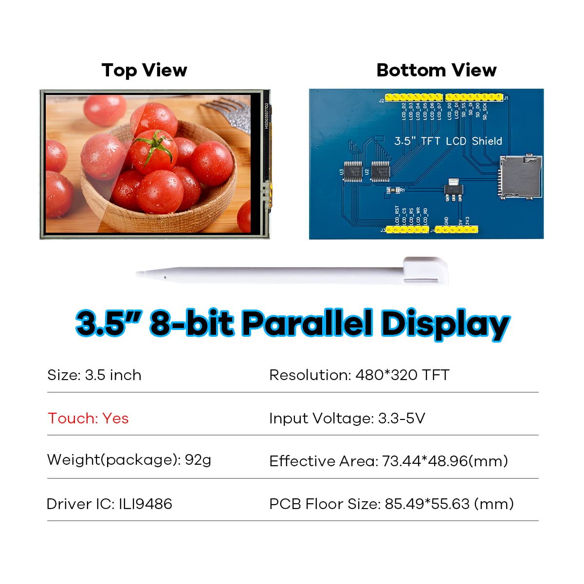 Hosyond 3.5 Inch 480X320 Tft Touch Screen Module Lcd Display Shield With Sd Card Socket Compatible With Arduino R3 Mega2560