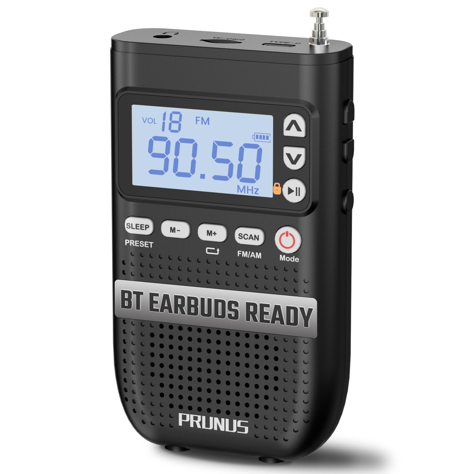 Prunus Portable Radio Am Fm To Bluetooth Earphone, As Bluetooth Speaker, 2000Mah Rechargeable Radio, Preset, Tf Card Shuffle Play, Headphone Jack, Sleep Timer, Walkman Radio, Digital Radio 618