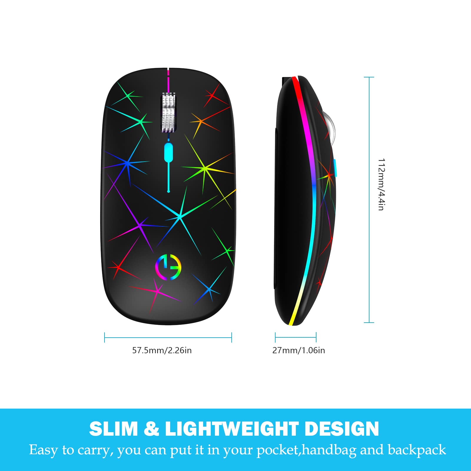 Taiyang Wireless Mouse, 2.4G Portable Optical Quiet Rgb Mouse With Usb Receiver And Type C Adapter, 3 Adjustable Dpi Levels, Wir