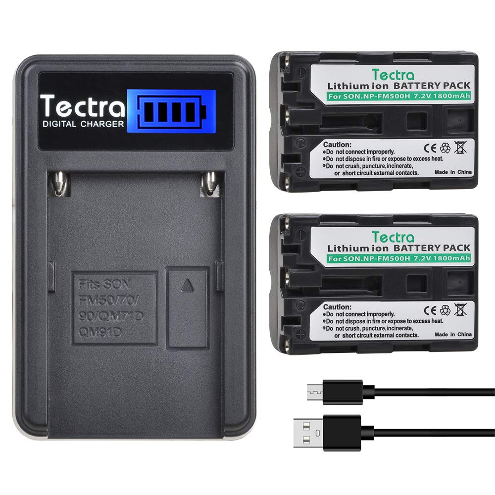 Tectra 2 Pack Np Fm500H Battery + Charger Set For Sony Alpha A77, A77Ii, Slt A57, A58, A68, A65V, A77V, A99V, A100, A200, A300, A350, A450, A500, A550, A560, A580, Slt A700