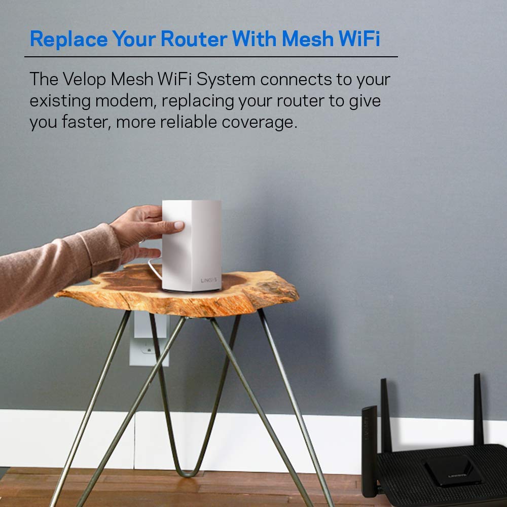 Linksys Velop Mesh Home Wifi System, 4,500 Sq. Ft Coverage, 30+ Devices, Speeds Up To (Ac1300) 1.3Gbps   Whw0103