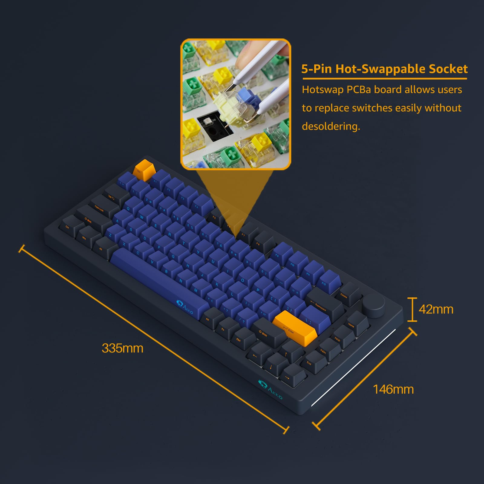 Akko 5075B Plus Mechanical Keyboard 75% Rgb Hot Swappable Gaming Keyboard With Knob, Horizon Theme Keyboard With Pbt Double Shot