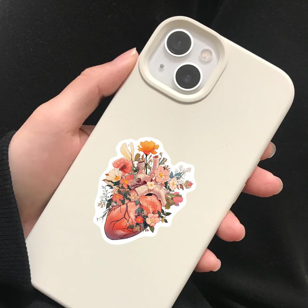 Human Body Organs Floral Stickers   50Pcs Waterproof Vinyl Anatomy Medical Nurse Stickers For Water Bottles,Laptop,Computer,Refr