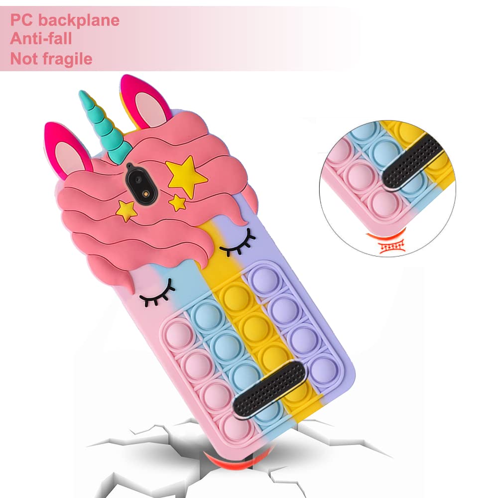 B-Wishy For Blu View 2 With Strap,Fidget Stress Relief Phone Case Push Pop Bubble 3D Cartoon Funny Cute Silicone Cover For Girls