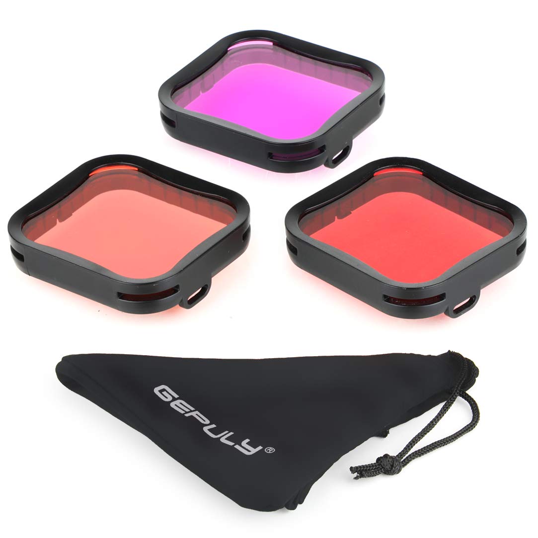 Gepuly 3 Pack Dive Filter (Red, Light Red, Magenta) For Gopro Hero 5 6 7 Black Hero(2018) Super Suit Housing   Color Correction