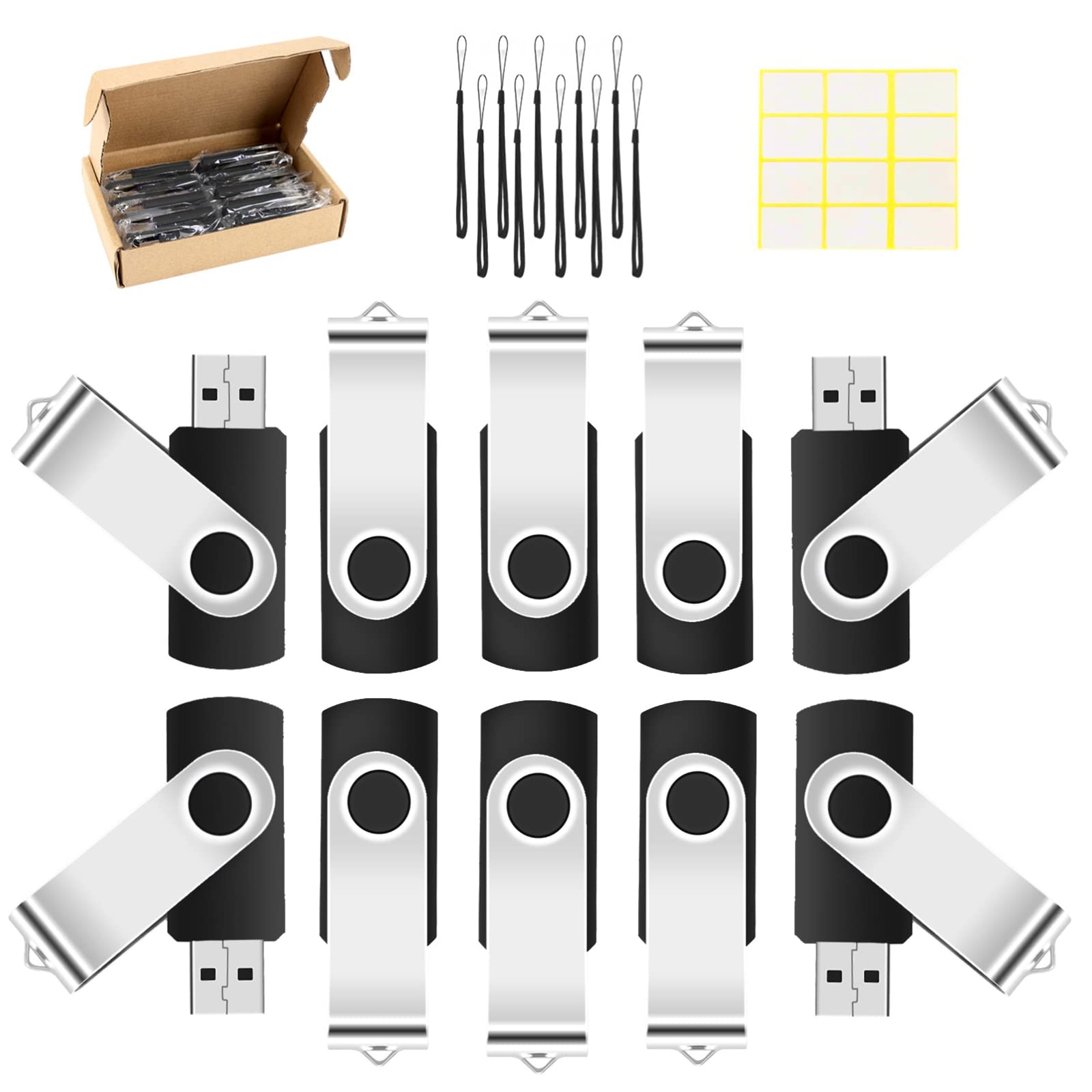 10 Pack 8Gb Usb 2.0 Flash Drive Memory Stick, Vuefamy Swivel Thumb Drives Bulk For Data Storage With Lanyards And Removable Labe