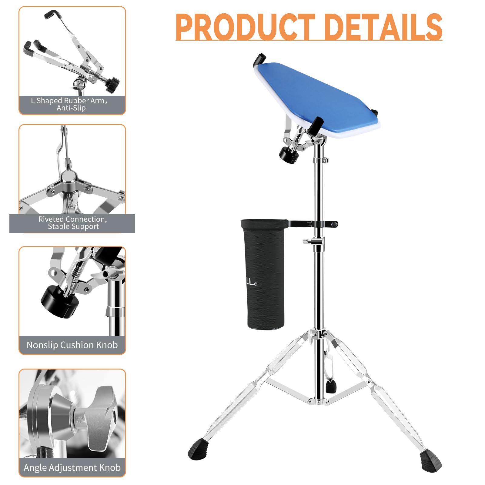 Rowell Snare Drum Stand Snare Stand With Drum Sticks Double Braced Snare Stand Fit For 10 To 14 Inch Snare Drum And Practice Pad