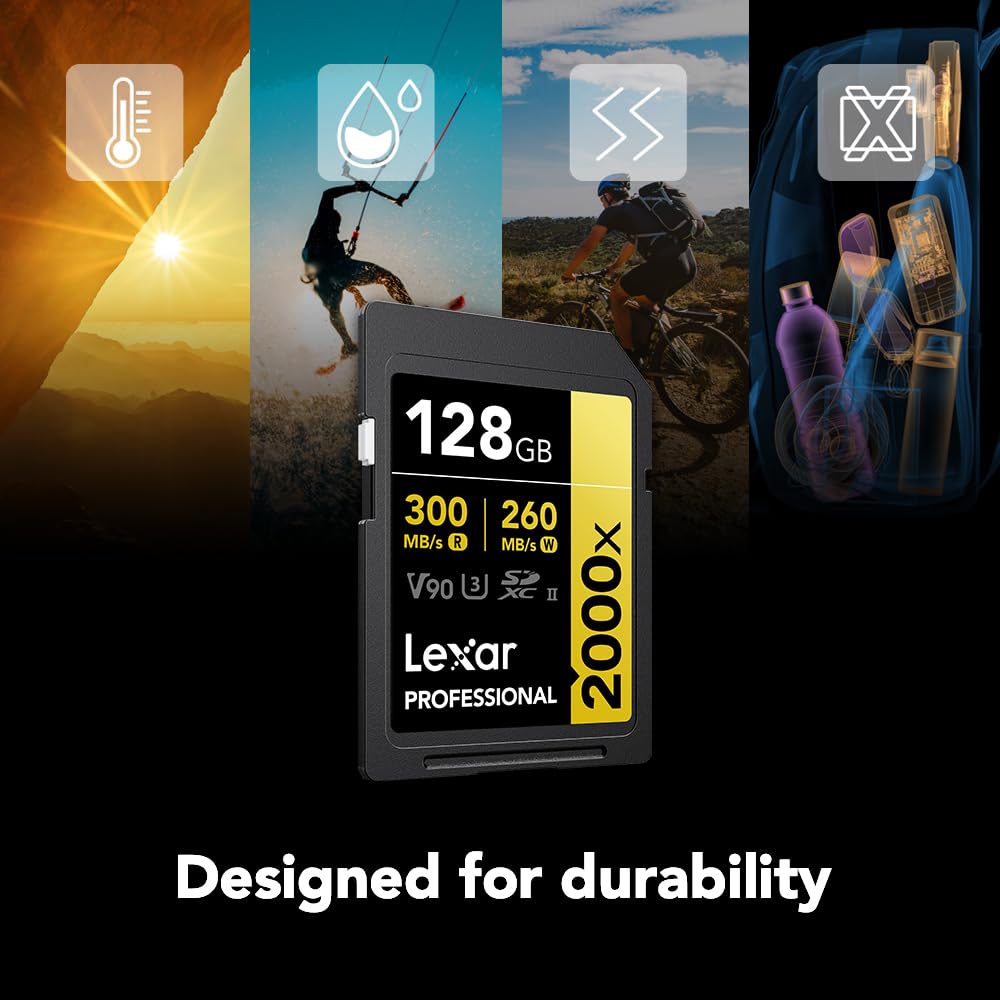 Lexar Professional 2000X 128Gb Sdxc Uhs Ii Memory Card, C10, U3, V90, Full Hd & 8K Video, Up To 300Mb/S Read, For Dslr, Cinema Q