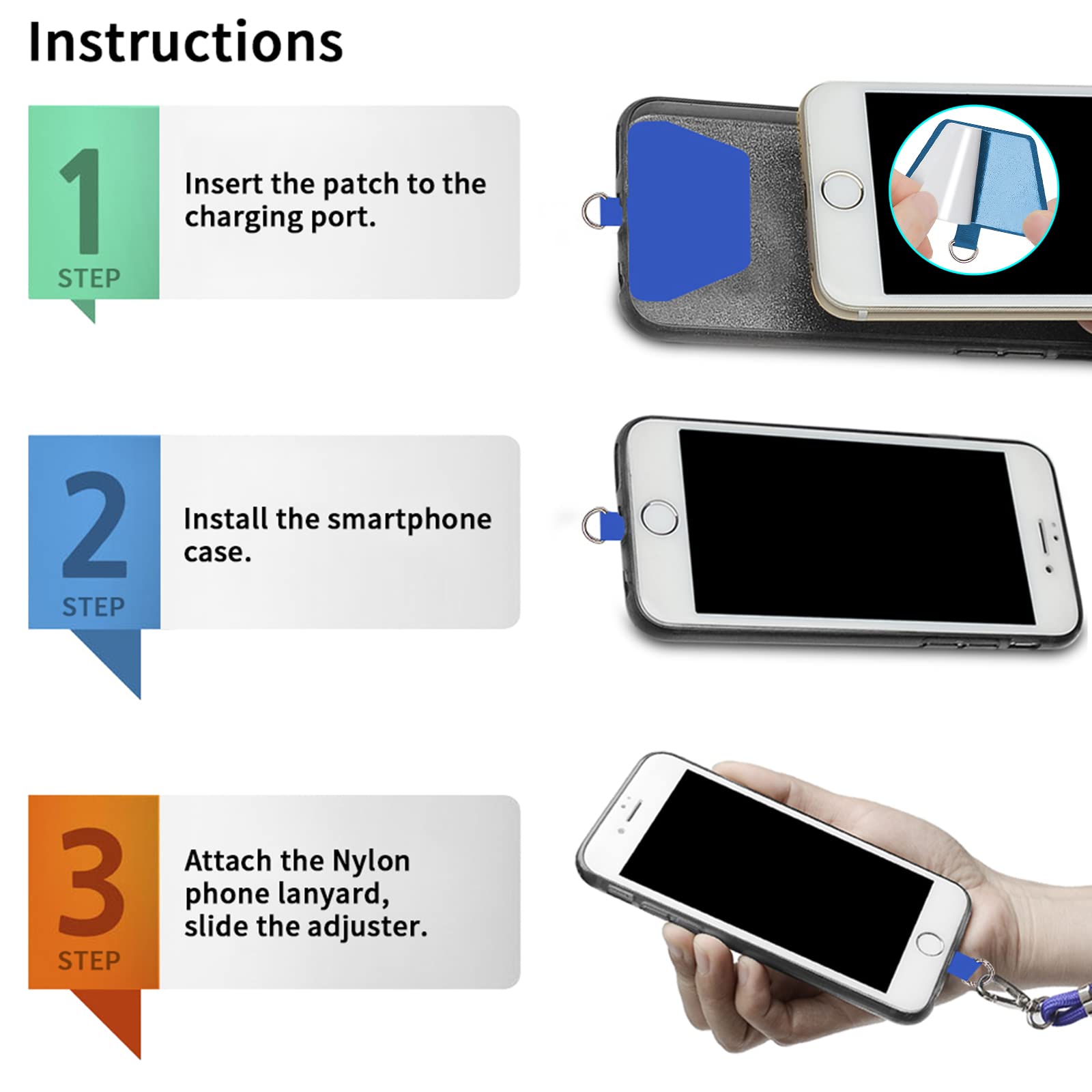 Ss Phone Lanyard, Adjustable Detachable Neck Strap With Phone Patch Suitable For Any Cell Phone Smartphones   Blue