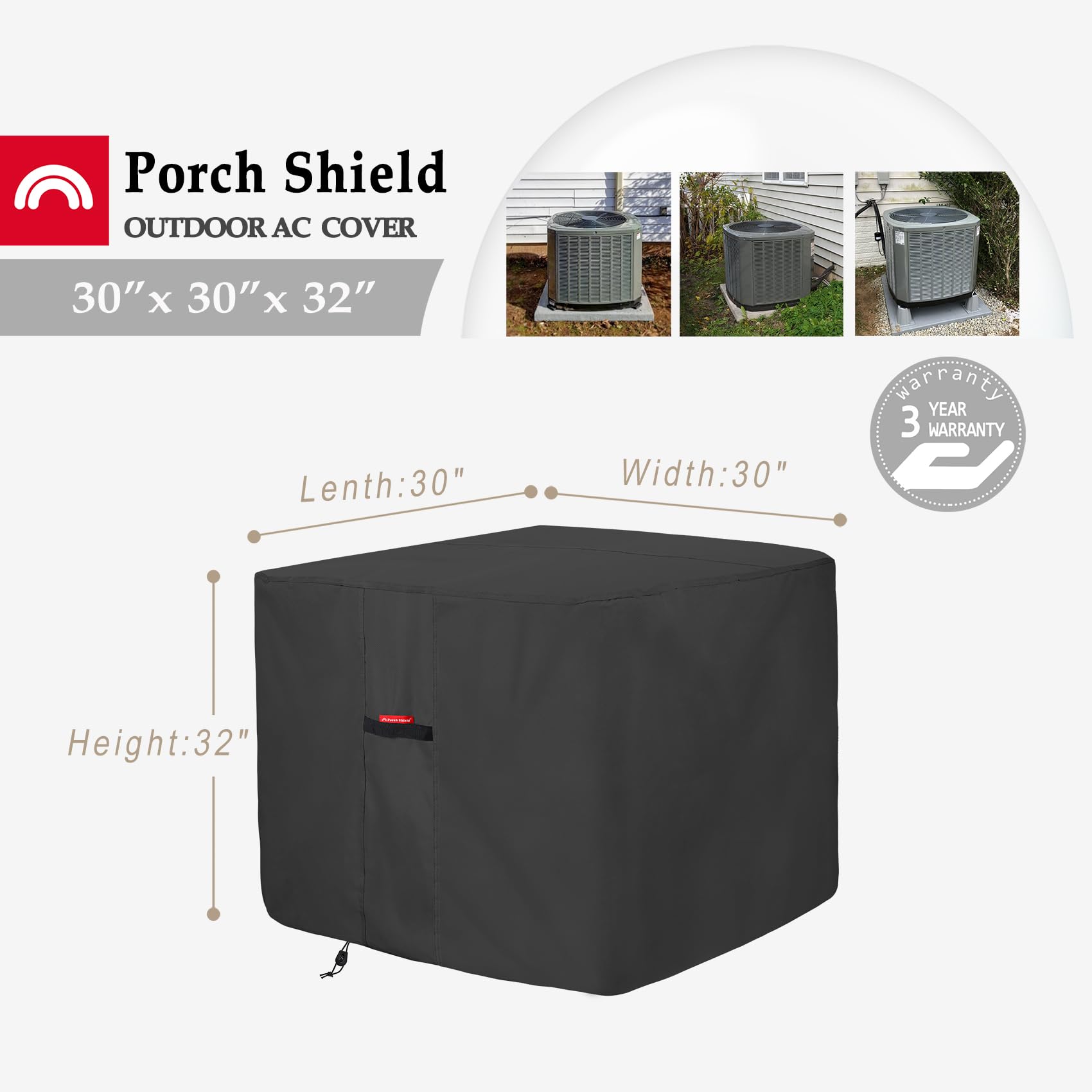 Porch Shield 600D Waterproof Air Conditioner Covers For Outside Units Square Ac Cover Black   30 X 30 X 32 Inch
