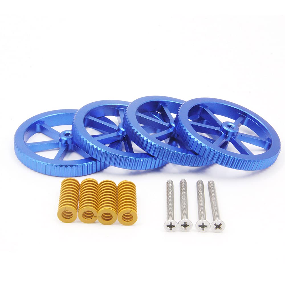 Zeberoxyz 4Pcs Aluminum Hand Twist Leveling Nut Diameter60Mm With 4Pcs Hot Bed Die Spring With 4Pcs M4X40Mm Screws For Creality