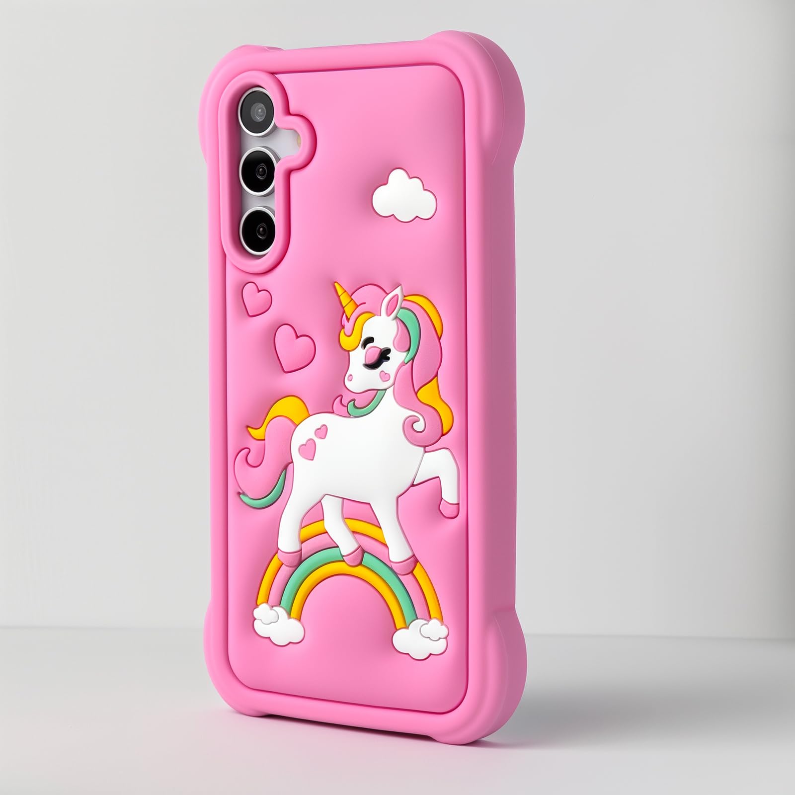 Mouzor Cute Pink Rainbow Unicorn Phone Case Compatible With Samsung Galaxy A15 5G Case, Galaxy A15 4G Horse Kawaii Animals 3D Ca