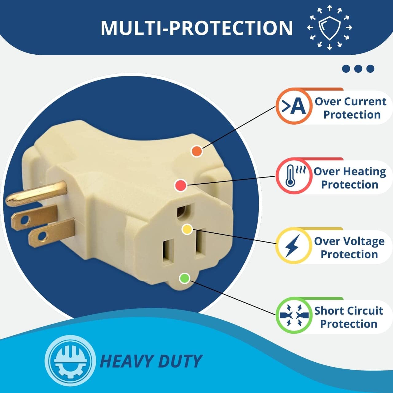 Suresave Usa 3 Outlet Grounding Adapter, Heavy Duty 15 Amp Plug, Fire Retardant Pvc, T Shape Design, Ul Listed, Beige 6 Pack