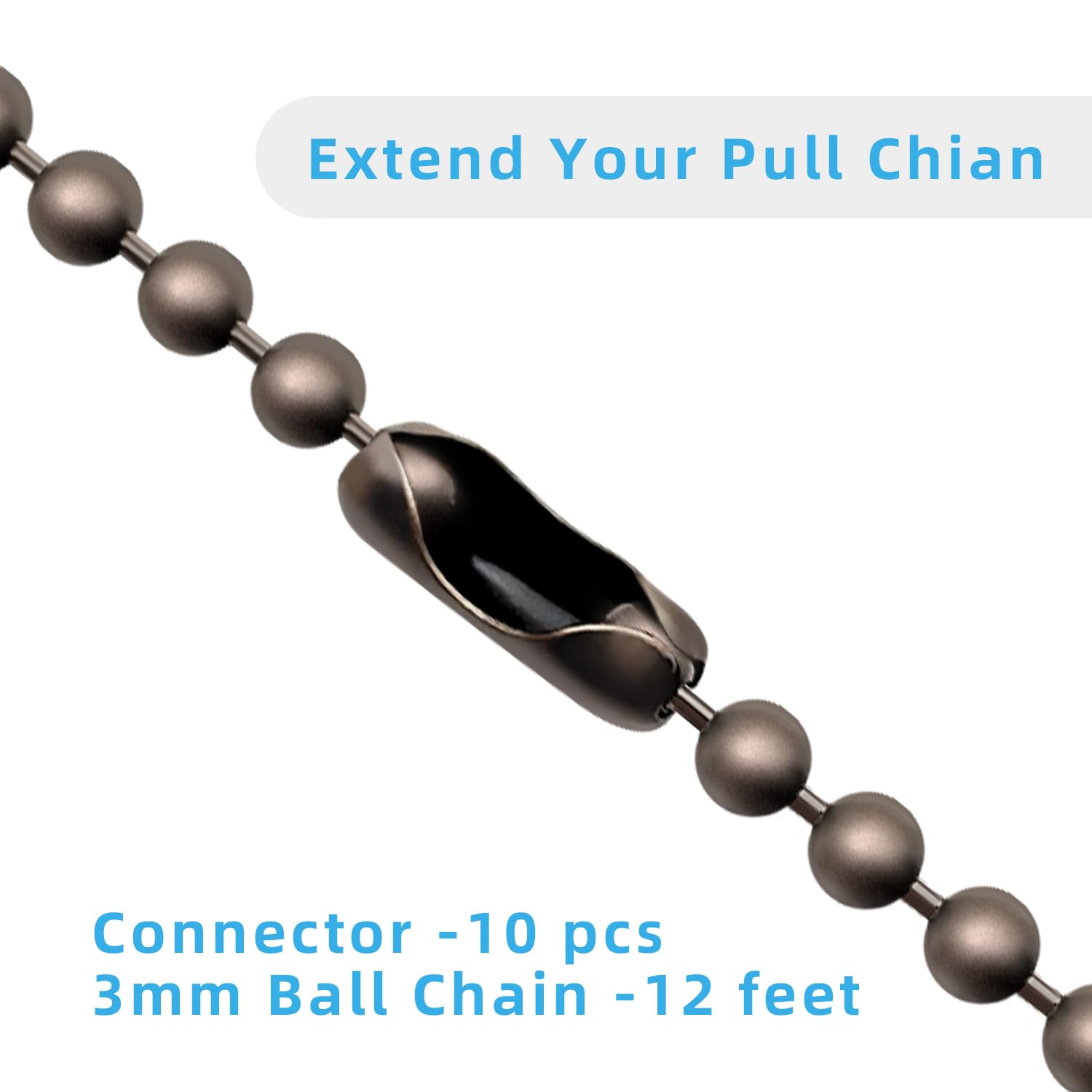 Ceiling Fan Pull Chain Extender, 12Feet 3Mm Diameter Beaded Ball Fan Light Extension Pull Chain With 10 Matching Connectors(Orb)