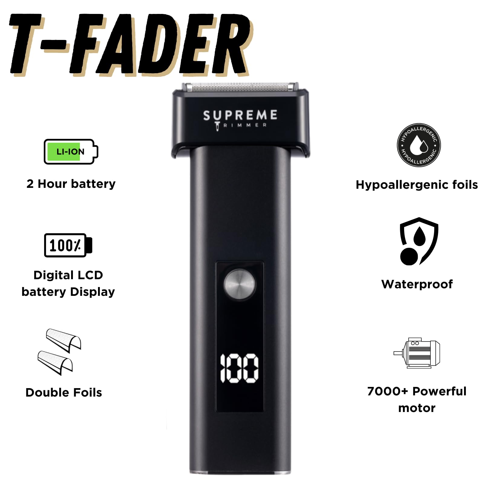 Supreme Trimmer T Fader Foil Shaver | 120 Min Run Time Usb C Electric Razor | Waterproof Ipx6 Shaver For Barber Or Home Use | St