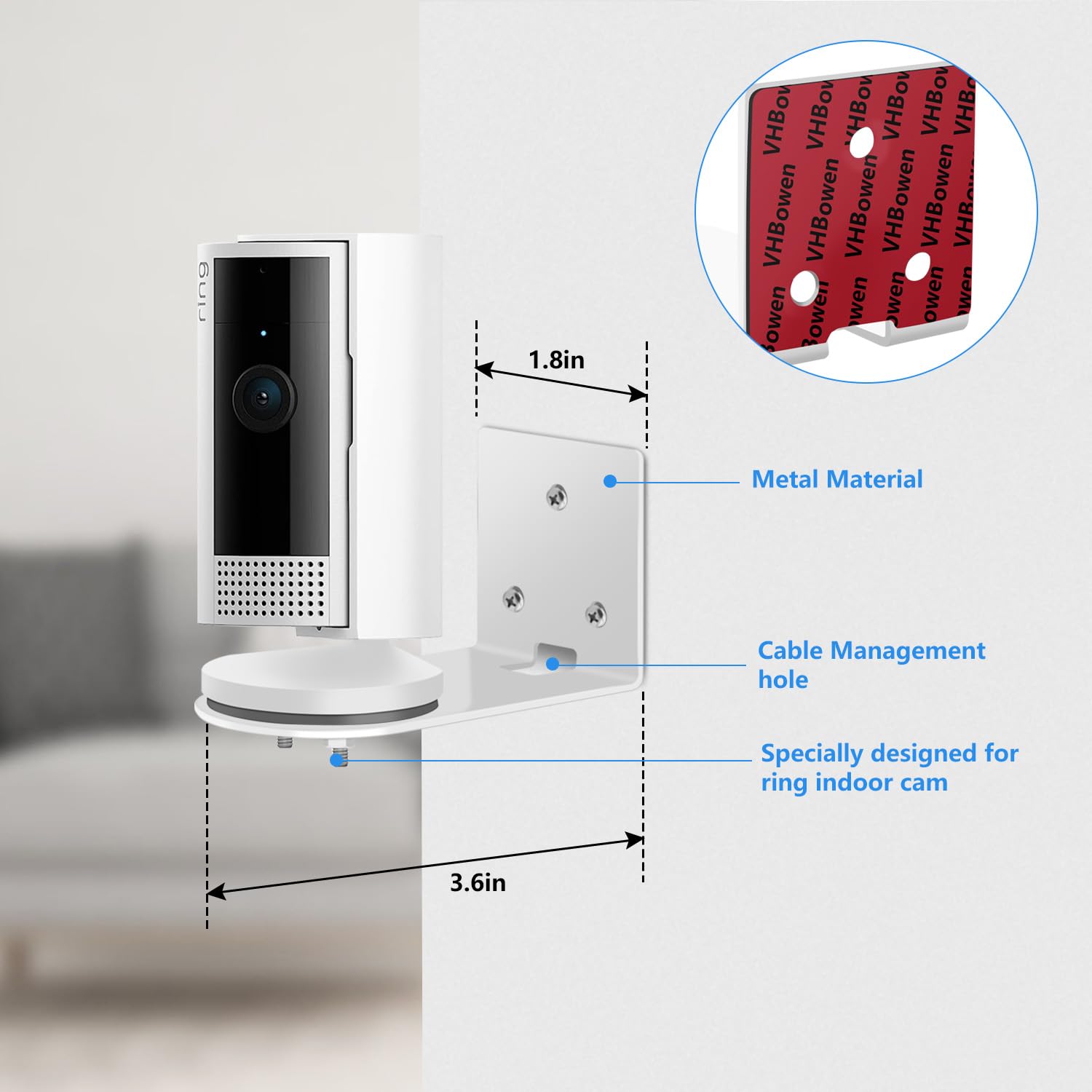 Adhesive Wall Mount For Ring Indoor Cam (2Nd Gen And 1St Gen)   Metal Camera Holder, Two Installation Ways With Strong Adhesive Tape Or Screws (2Pack)