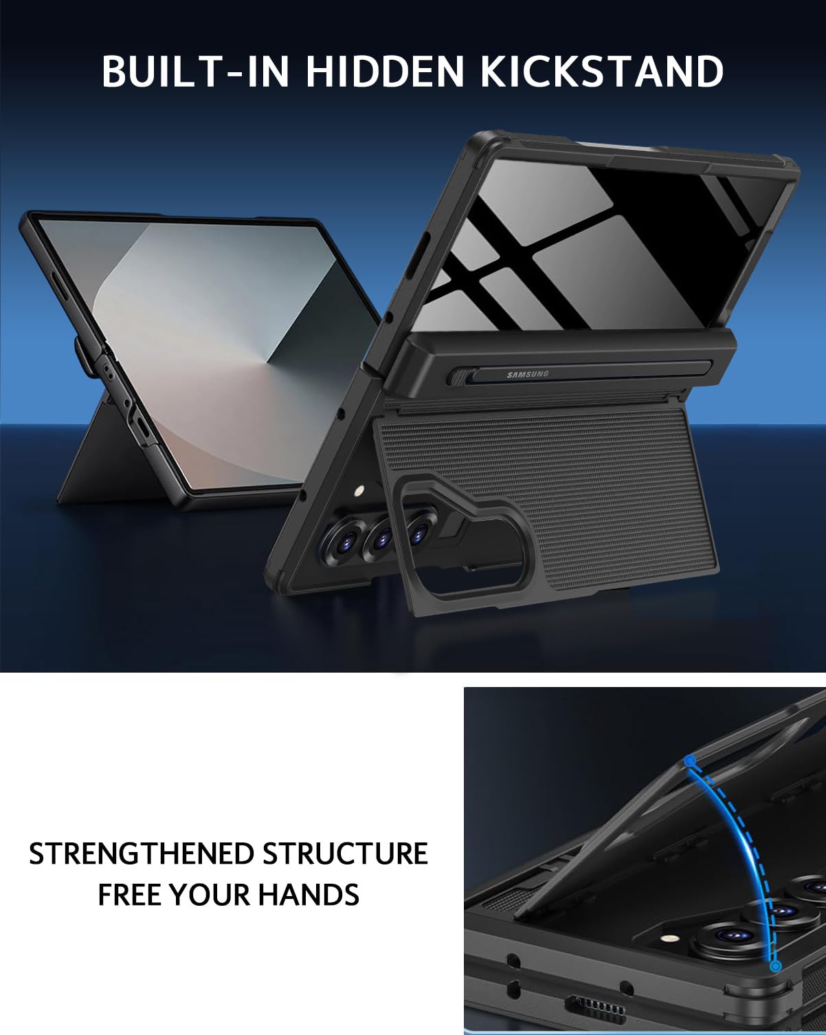 Ninki For Samsung Galaxy Z Fold 6 Case With S Pen Holder & Invisible Kickstand,Built In Privacy Screen Protector And Hinge,Shock