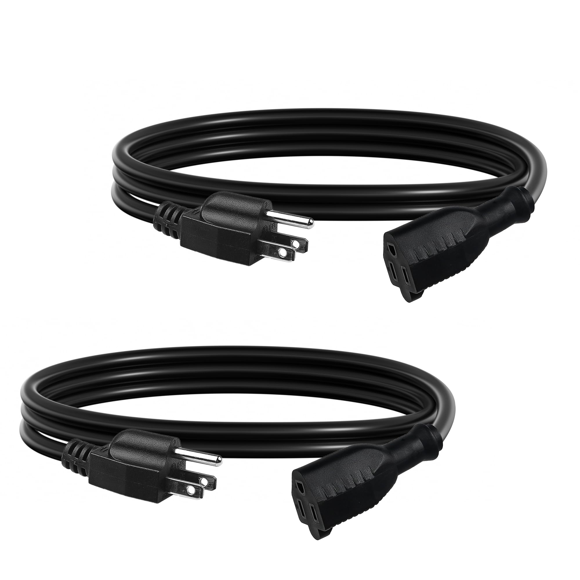 Bn Link 6Ft Indoor Outdoor Extension Cord 16/3 Sjtw, 2 Pack, Black, 3 Prong, Weather Resistant & Flame Retardant, For Indoor, Ga