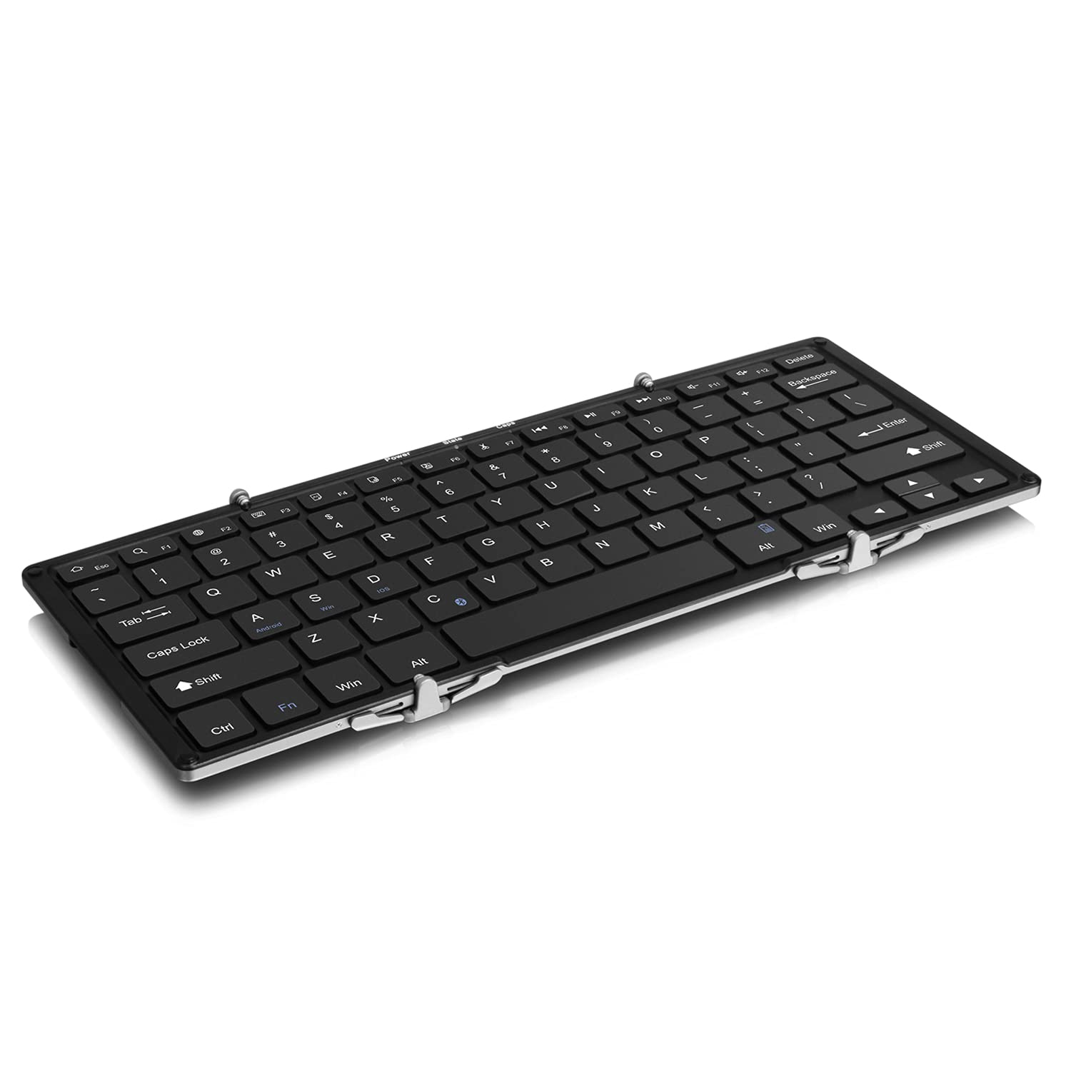 Aluratek Portable Aluminum Tri Fold Bluetooth Keyboard (Standard Full Size) With Built In Rechargeable Battery For Iphone, Smart