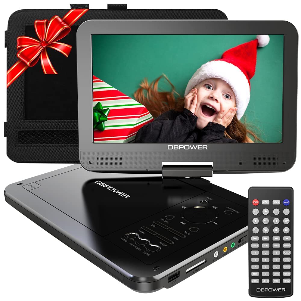 Dbpower 12' Portable Dvd Player With 5 Hour Rechargeable Battery, 10' Swivel Display Screen And Sd/Usb Port, With 1.8M Car Charger, Power Adaptor And Car Headrest Mount, Region Free (Black)