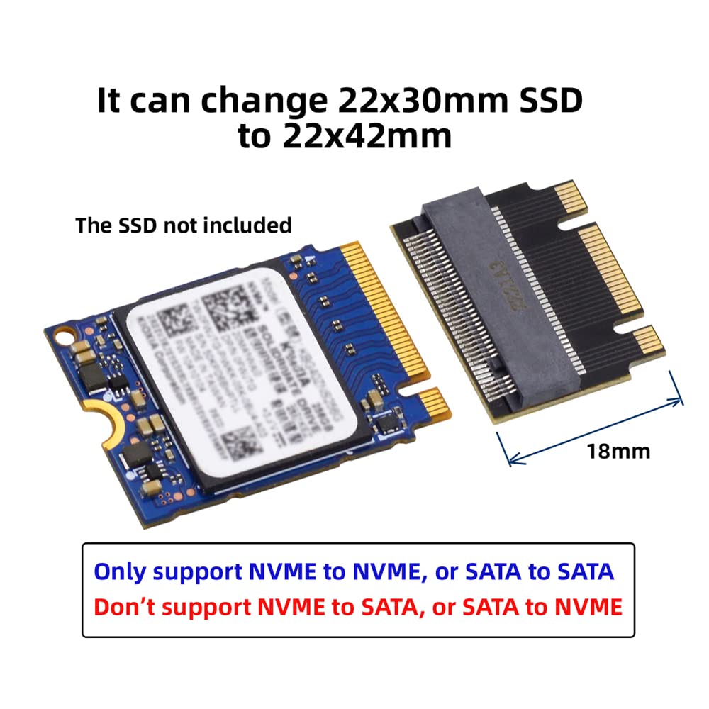 Cablecc Ngff B+M Key Nvme M Key Male To Female 22X30Mm To 22X42Mm Extension Adapter Compatible With Legion Go Thinkpad 2230 2242
