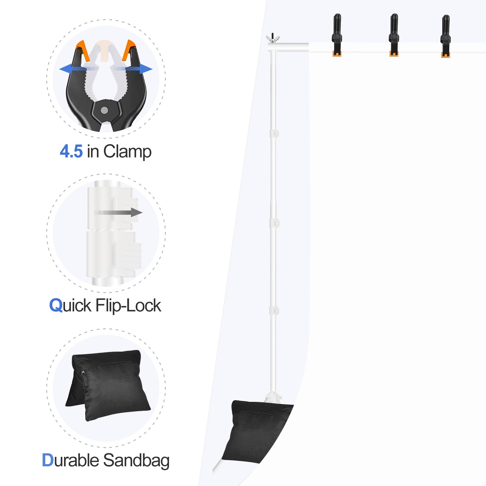 Emart Backdrop Stand 10X10Ft(Wxh) Photo Studio Adjustable Background Stand Support Kit With 2 Crossbars, 8 Backdrop Clamps, 2 Sa