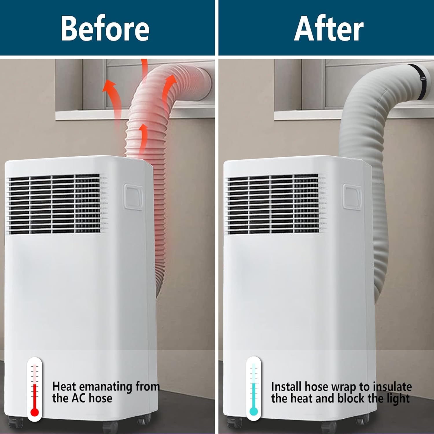 Air Conditioner Hose Cover Wrap   Ac Hose Duct Vent Cover Sleeve Insulated Cover For Portable Ac For 5'' & 5.9'' Diameter Exhaus