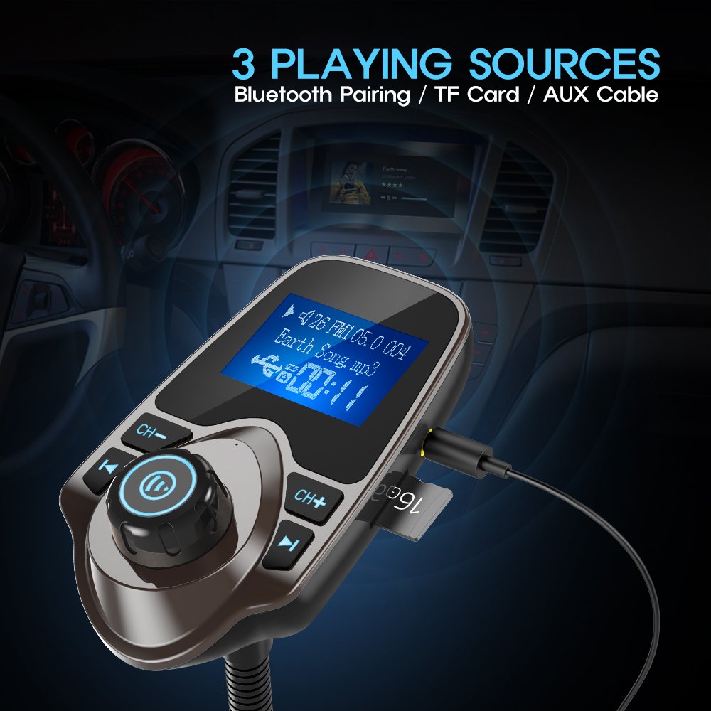 Nulaxy Bluetooth Car Fm Transmitter Audio Adapter Receiver Wireless Handsfree Car Kit Tf Card Aux 1.44 Display � Km18 Brown