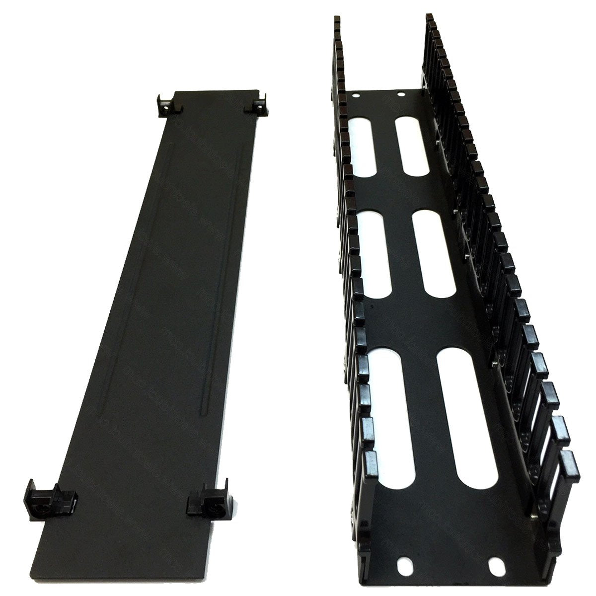 2U 25 Slot Easy Access Lid Cable Manager (Plastic Fingers/Metal Base & Lid) Server Rack Wire Management System   2 Pack