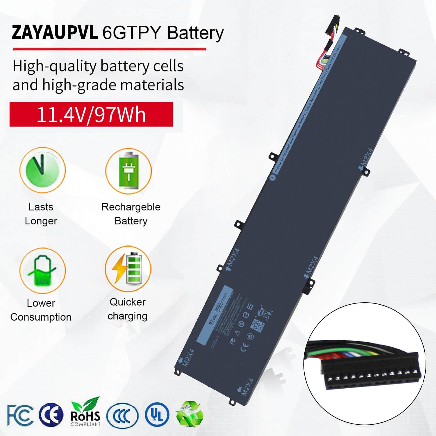 Zayaupvl 97Wh 6Gtpy Battery For Dell Xps 15 9550 9560 9570 7590 Precision 5510 5520 5530 5540 Vostro 7500 7590,Replacement 4Gvgh