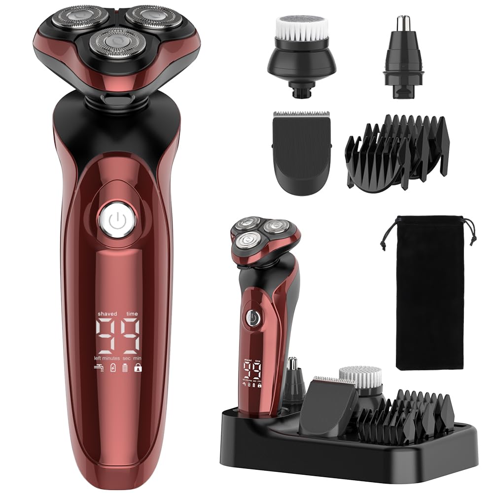 5 In 1 Electric Shaver Men'S Electric Razor Cordless Face Shaver Rechargeable Mens Razor Waterproof Rotary Shaver With Charge St