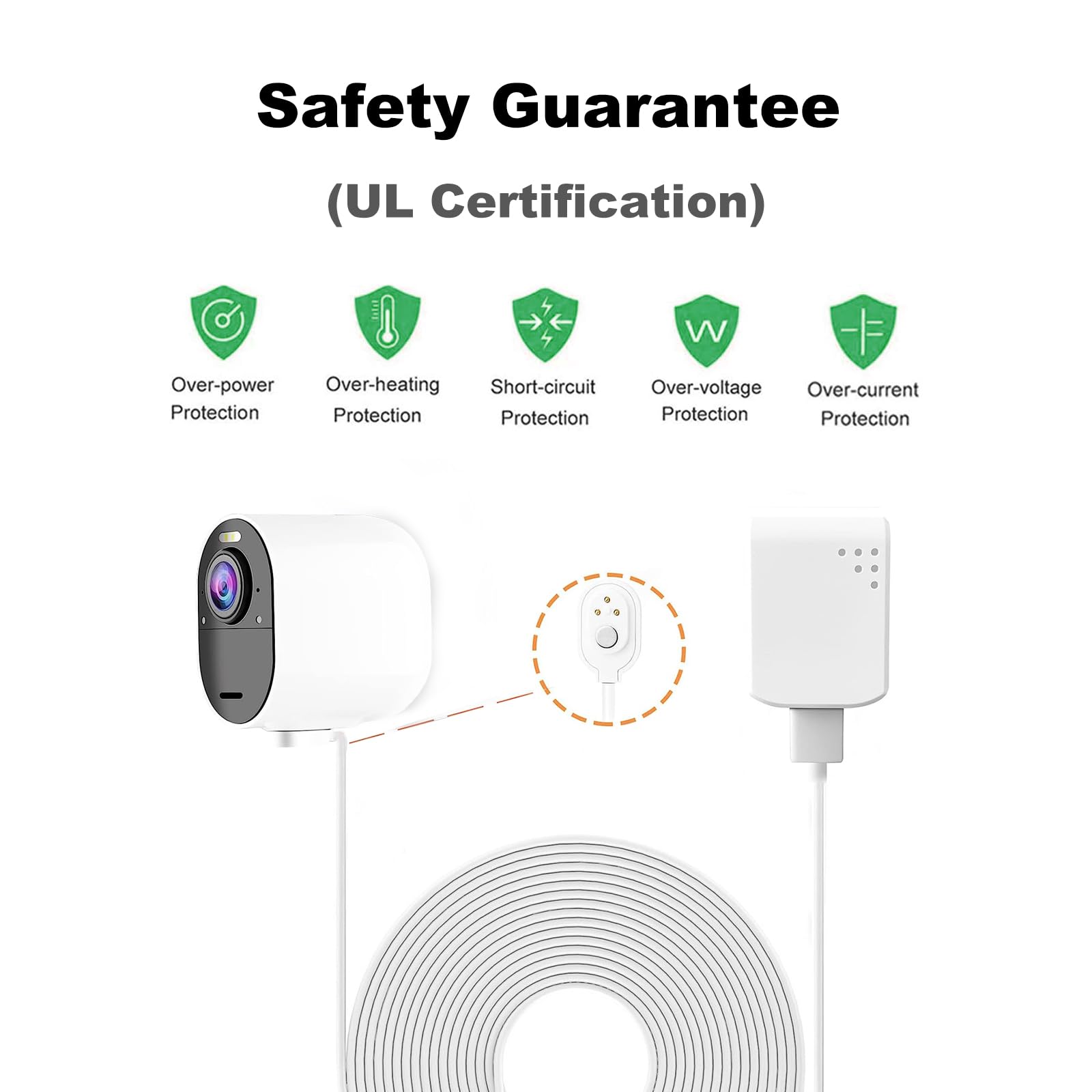 Charging Cable For Arlo Ultra/Ultra 2/Pro 3/Pro 4, Weatherproof Outdoor Magnetic Power Cable With Quick Charge Adapter, 10 Feet