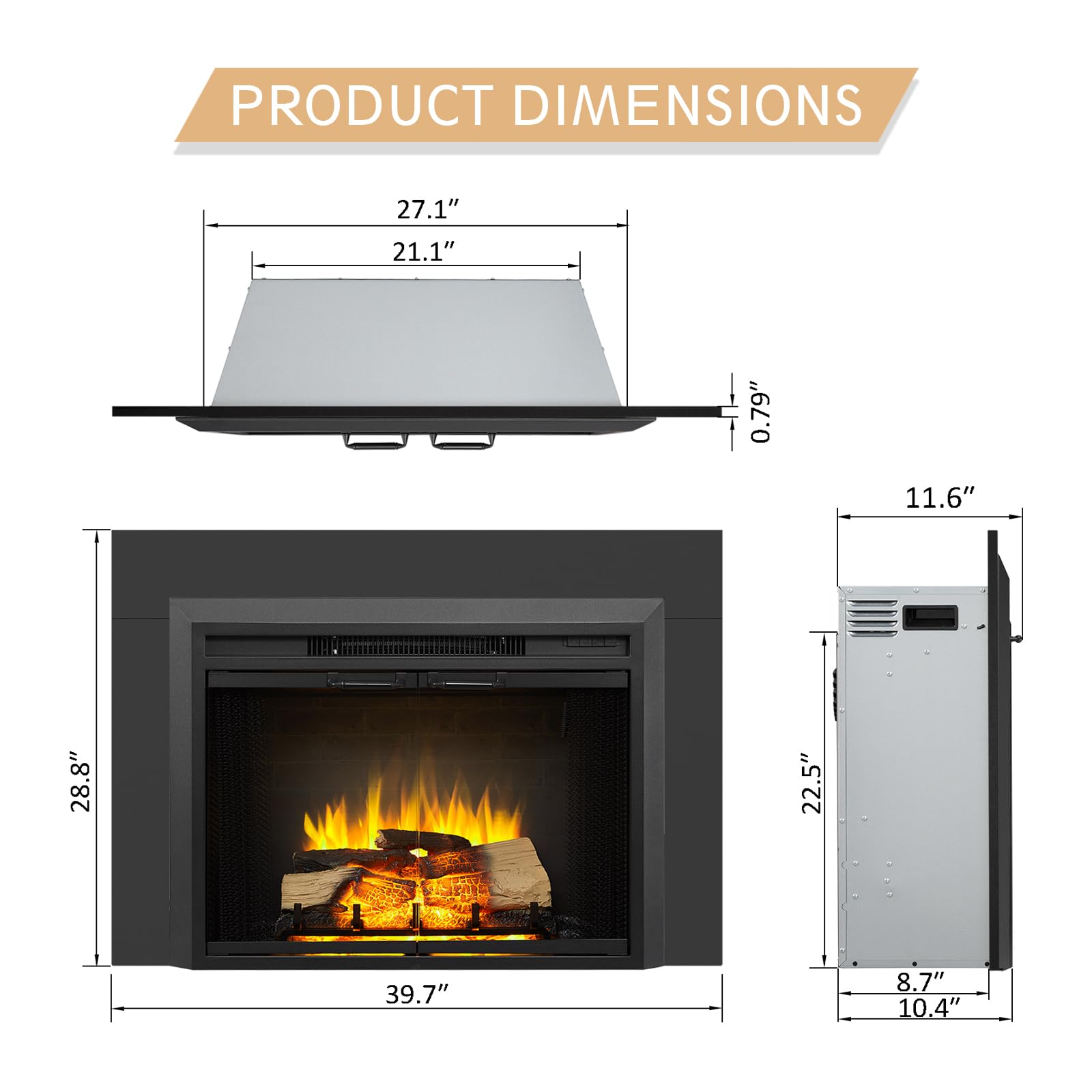 Legendflame Damon 30 Inches Electric Fireplace Insert With Trim Kit, Glass Door And Mesh Screen, Fireplace Heater 750/1500W, Fir