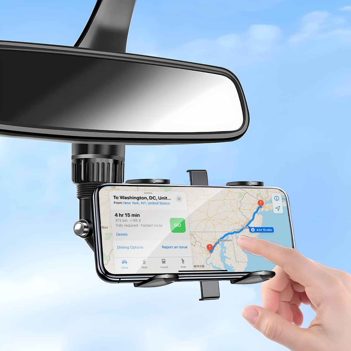 Aukepo Rearview Mirror Phone Holder, 360 Rotatable And Retractable Car Phone Mount, Multifunctional Rear View Mirror Holder For