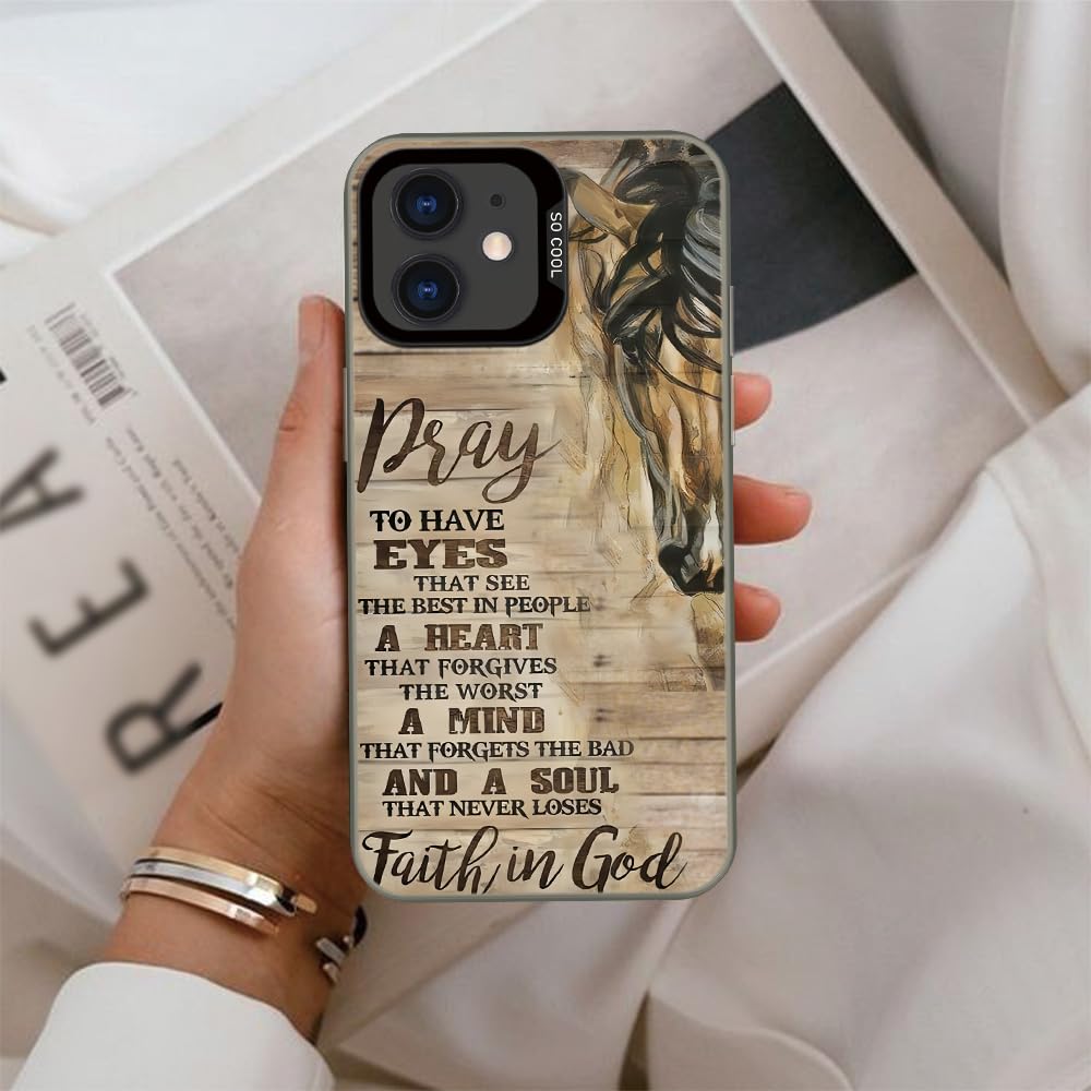 Wesbdn Horse Wood Grain Phone Case Compatible With Iphone 11 - Faith In God - Non-Drop Cover - Shockproof Protective Case