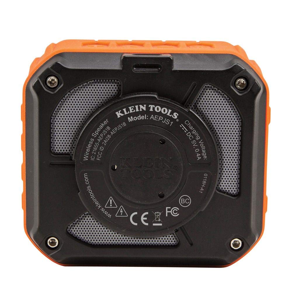 Klein Tools Aepjs1 Bluetooth Speaker, Wireless Portable Jobsite Speaker Plays Audio And Answers Calls Hands Free, Ipx5, Worksite Ready