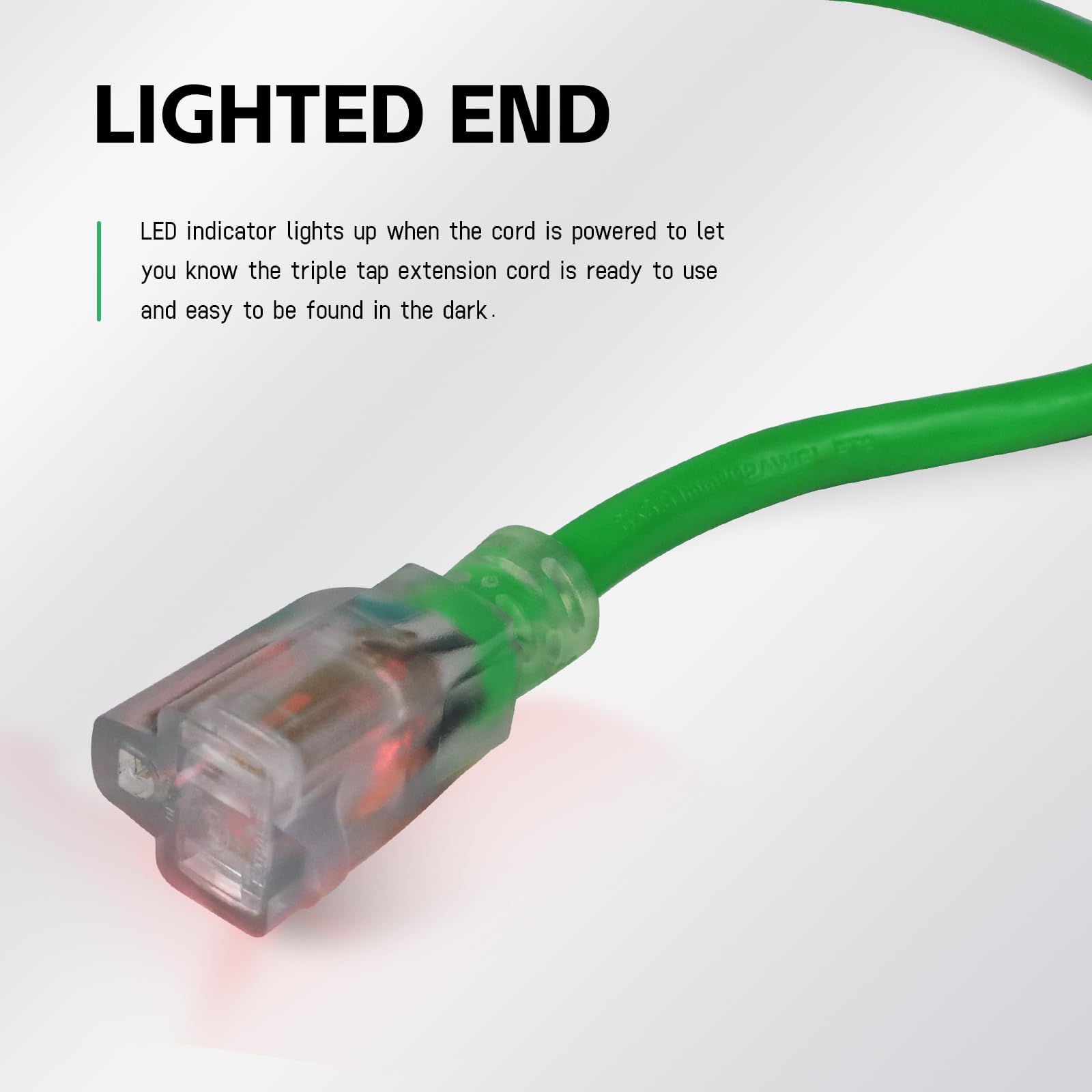 Ep 15 Ft Outdoor Extension Cord, 12/3 Sjtw Heavy Duty Waterproof Power Cable, 3 Prong Grounded Plug, Lighted End, For Lawn, Gard