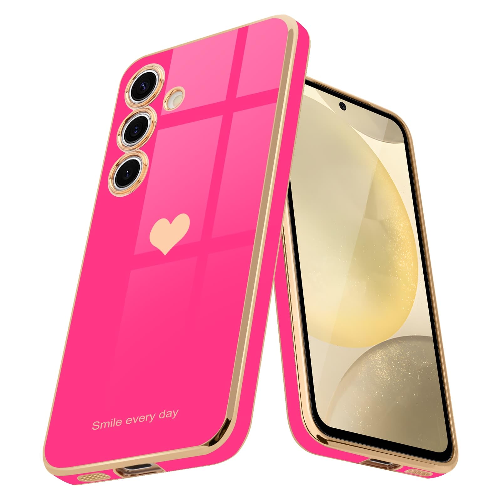 Teageo For Samsung Galaxy S24 5G Case For Women Girl Cute Love Heart Luxury Bling Soft Back Cover Raised Full Camera Protection