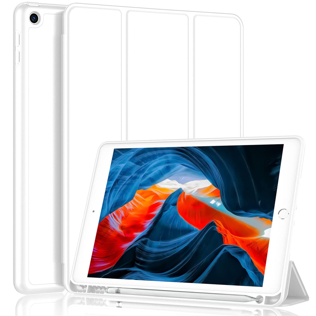 Imieet Case For Ipad 9Th Generation 2021/Ipad 8Th Generation 2020 10.2 Inch With Pencil Holder, Ipad 7Th Gen 2019 With Soft Baby Skin Silicone Back, Auto Wake/Sleep Cover(White)