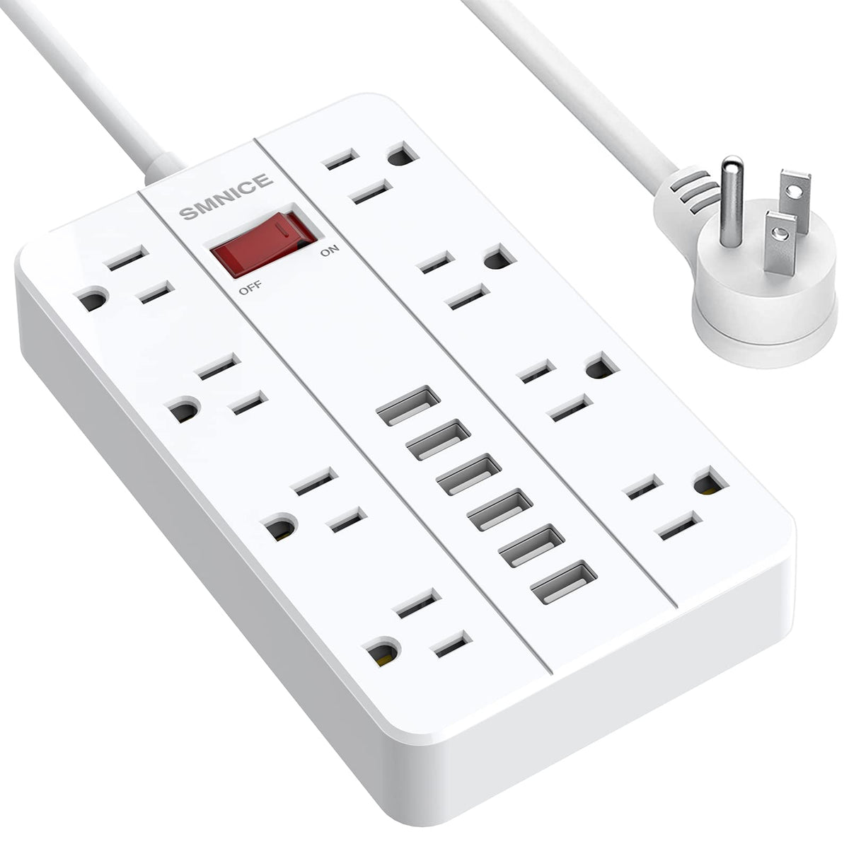 Smnice Power Strip With Usb, Surge Protector Flat Plug With 8 Widely Spaced Outlets And 6 Usb Ports, 5Ft Extension Cord Wall Mou