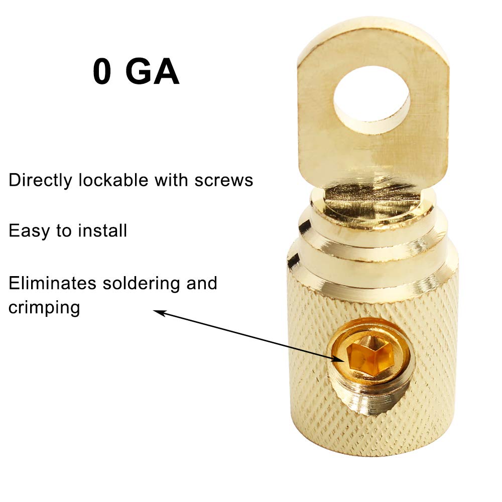 Car Audio Battery Terminal Connector Pure Brass Gold Plated 0 Gauge Car Audio Amp Input Reducers For 0 2 Gauge Wire 2Pcs