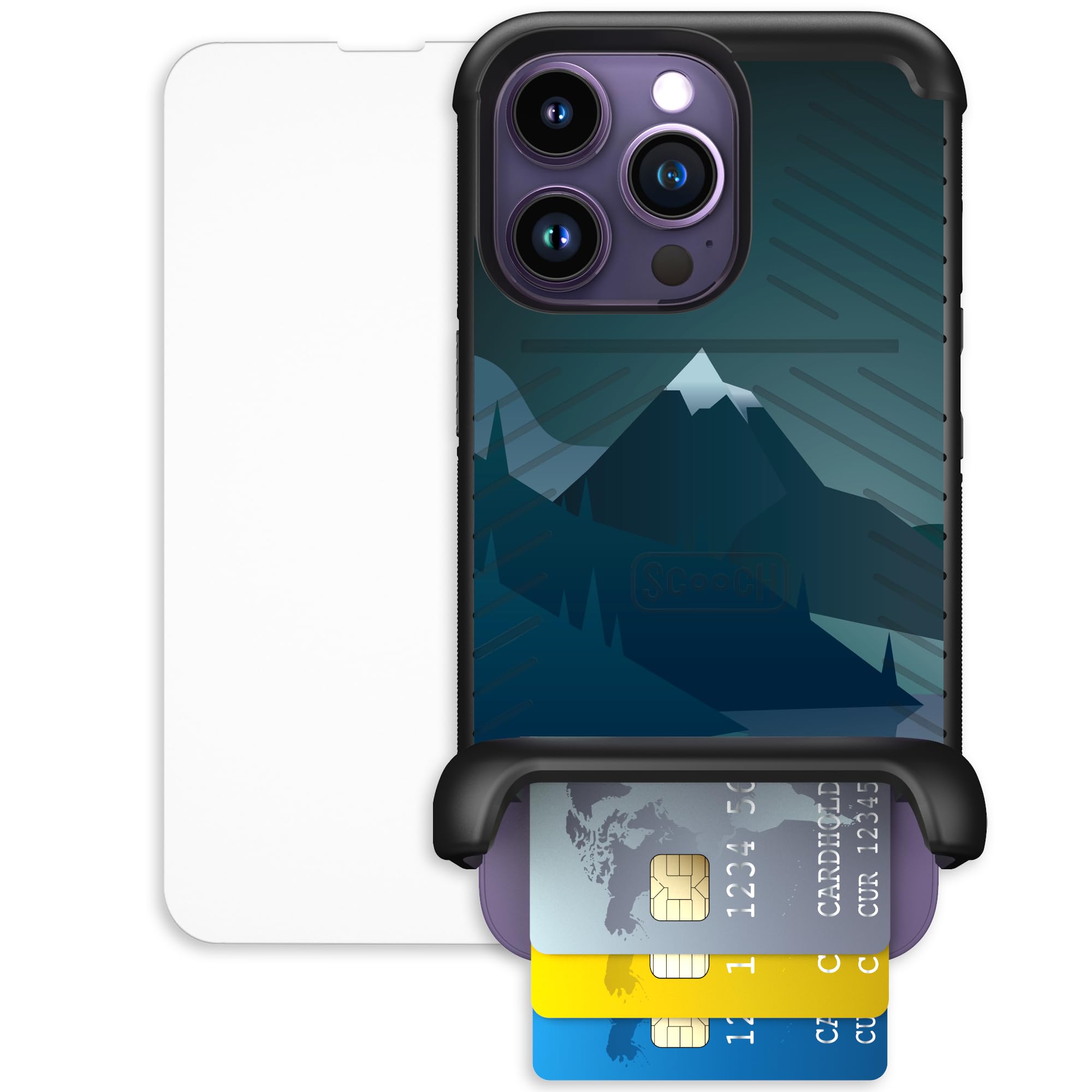 Scooch for iPhone 14 Pro Case with Card Holder, Wingmate Wallet Case with Hidden Card Slot and RFID Protection, Bundled with Tem