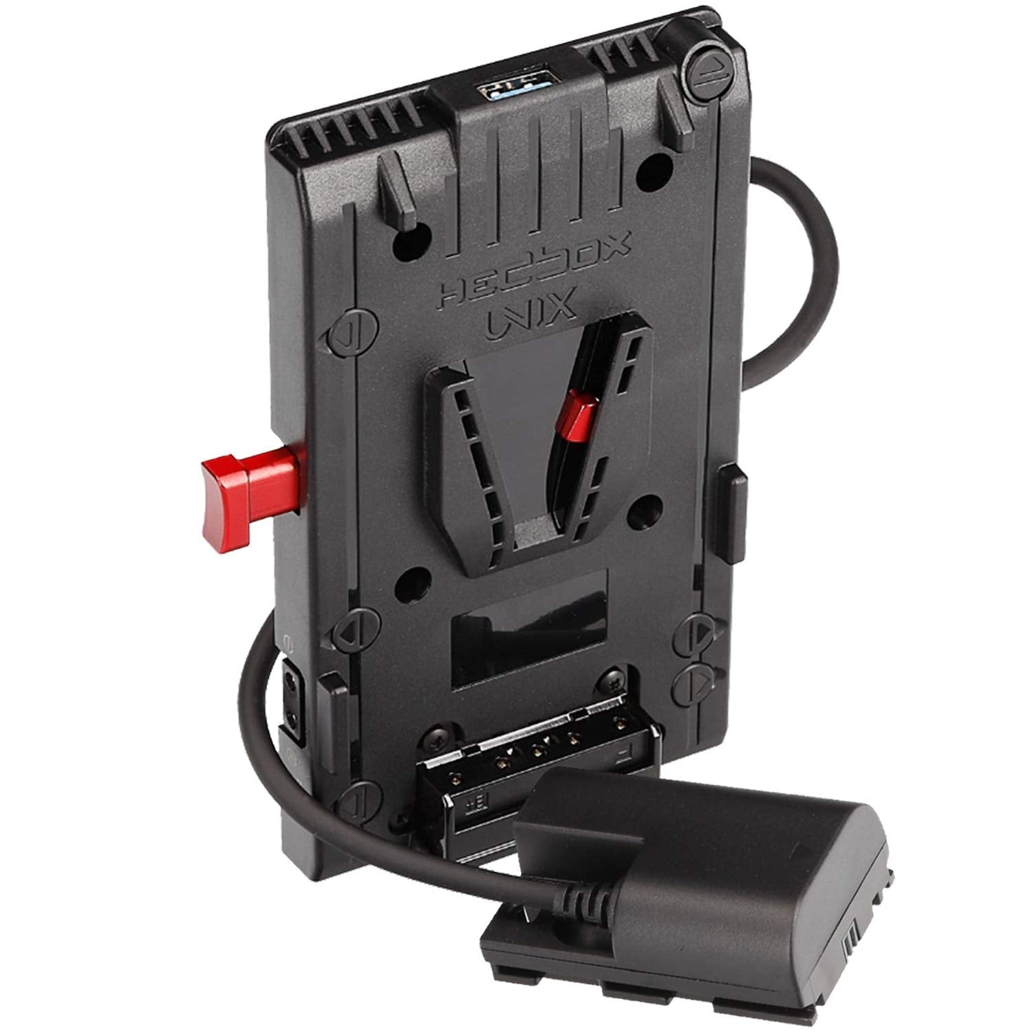 Hedbox Unix Lpe6 V Mount Battery Adapter Power Plate, With 3X D Tap 14.4V/10A And Usb 5V/2.1A, 15''/40Cm Cable With Regulated Lp