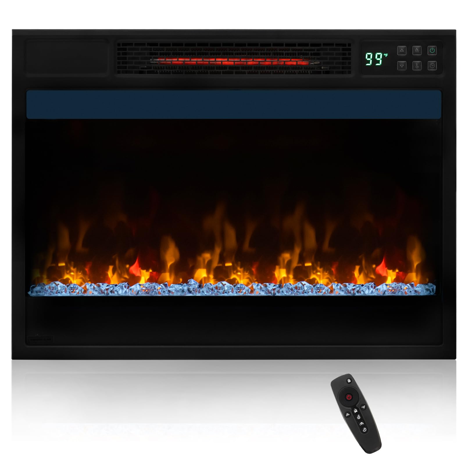 Tangkula 23 Inch Infrared Quartz Electric Fireplace Insert With Remote Control, 1500W Recessed Fireplace Heater With Thermostat,