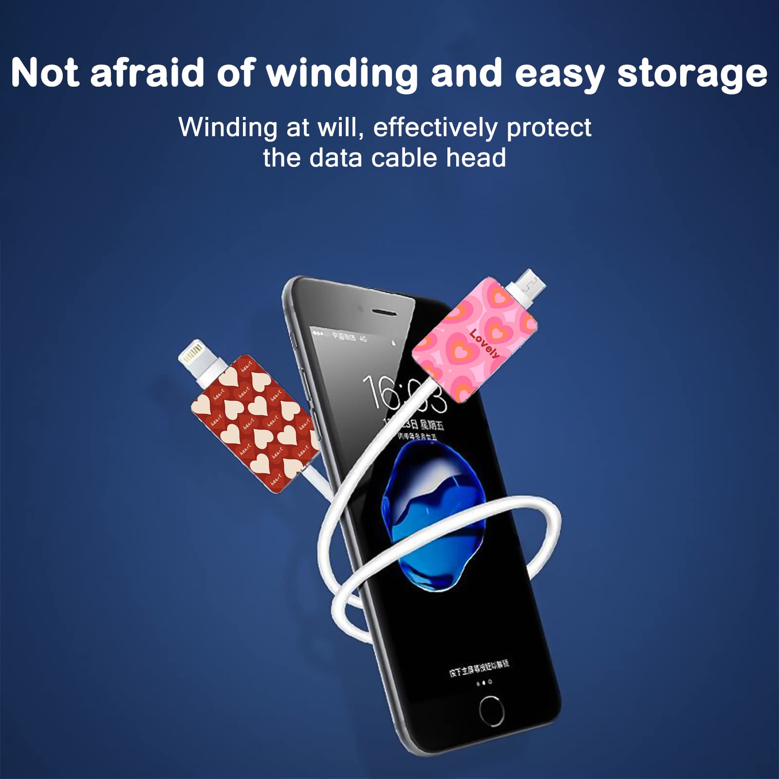 Cute Cartoon Protector For Iphone Charger Kawaii Love Heart Cow Panda Unique Pattern 4 Pcs Set Cable Protector For Women Girls,C