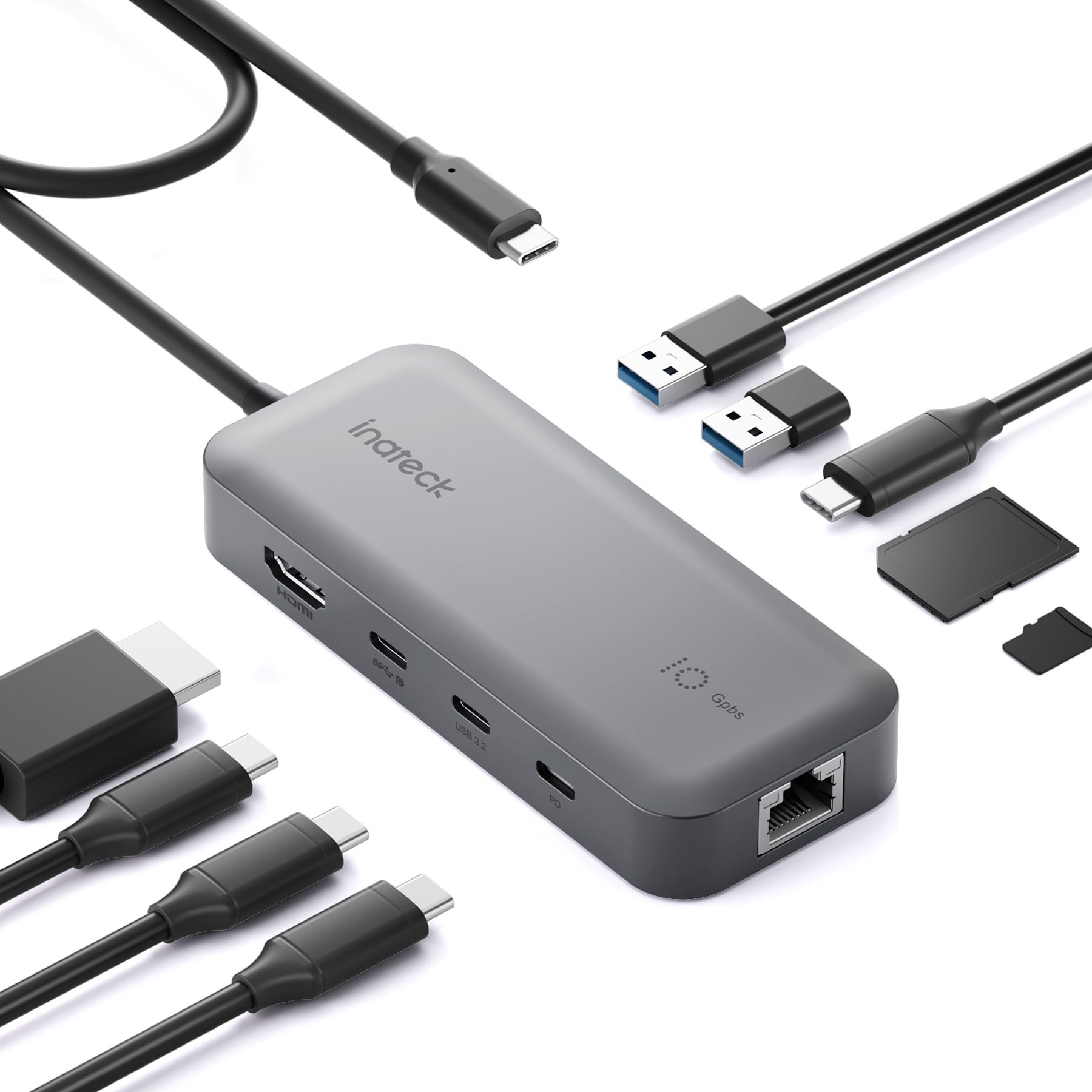 Inateck Hdmi Docking Station 4K 60Hz, Usb C Video+Data, 100W Pd,10 In 1 Usb 3.2 Type C Hub, 2 Usb 3.0 A, Rj45 Ethernet, 1.6Ft Ca
