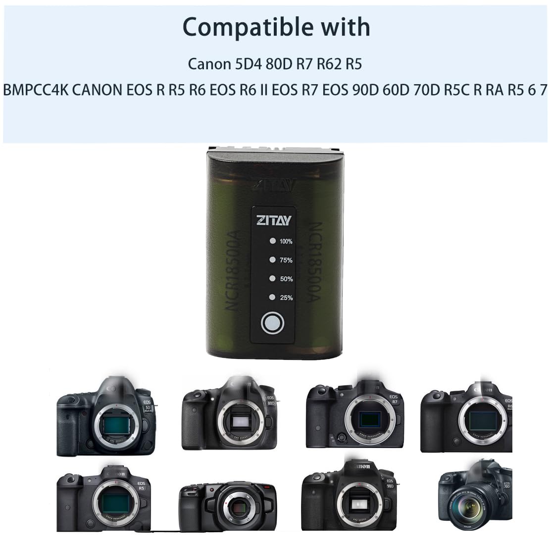 ZITAY LP-E6NH Camera Battery 2040mAh for Canon EOS R5 R6 5D Mark IV 90D